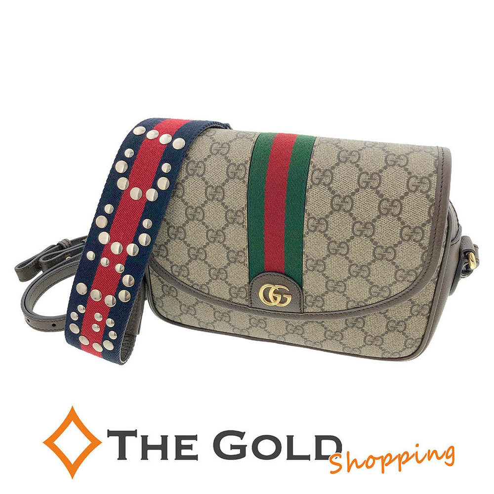 Gucci GG Ophidia Shoulder Bag Leather Navy Blue Beige